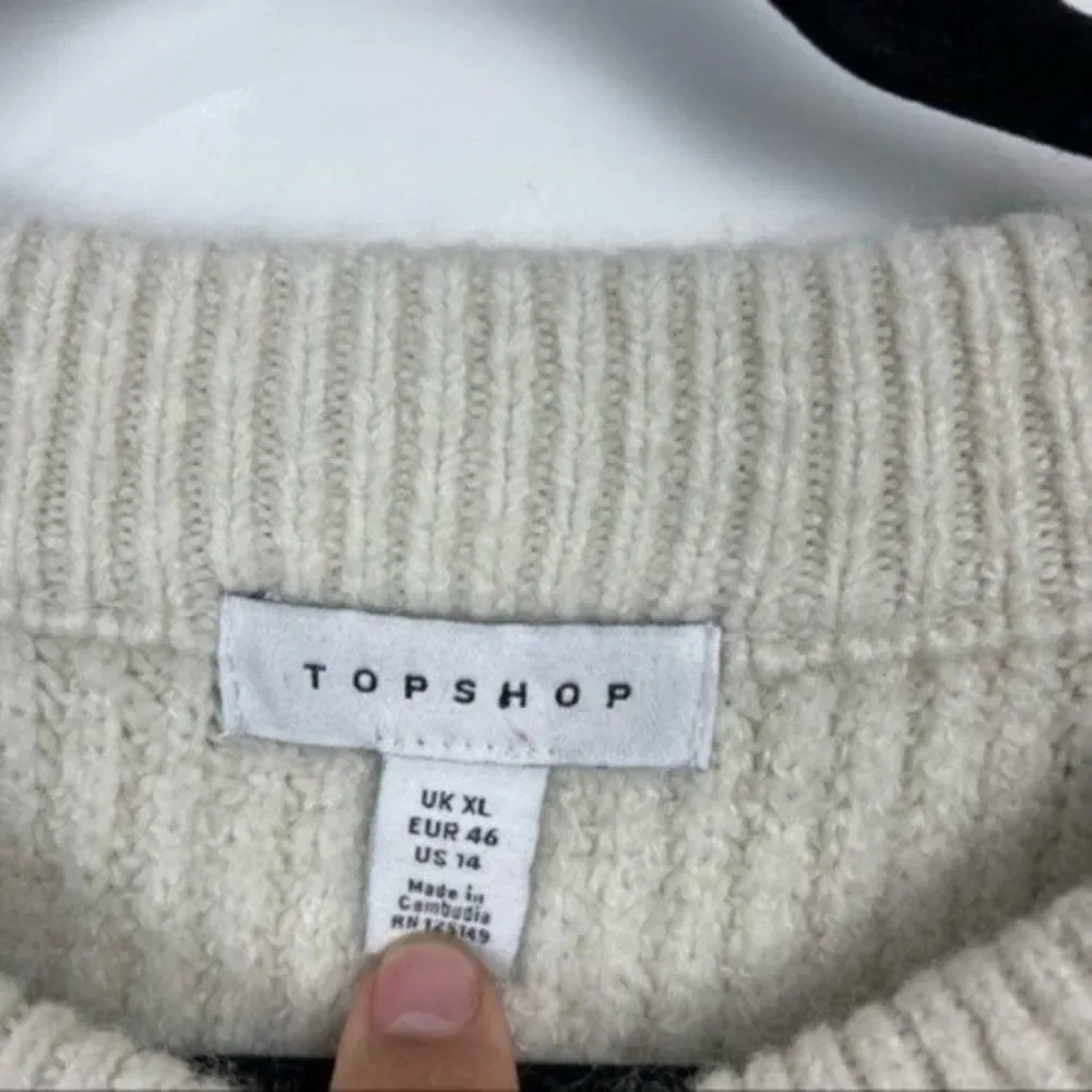 Topshop Off White Oversized Knit Cropped Crewneck Sweater Women's Size 14